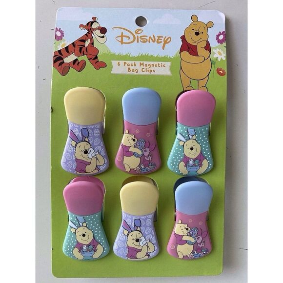 6 Pack Disney Winnie The Pooh Piglet Magnetic Bag Clips Easter Eggs Spring NEW - Picture 1 of 12